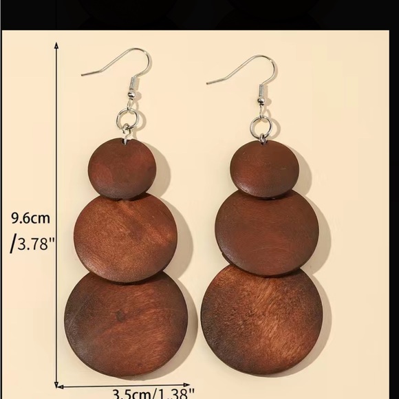HOT DEAL! 🔥 Boho Brown Wooden Disk Drop Earrings - Picture 4 of 5